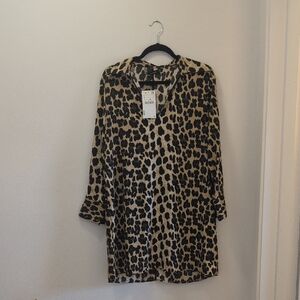 Zara Black and Tan Animal Print Shift Dress
